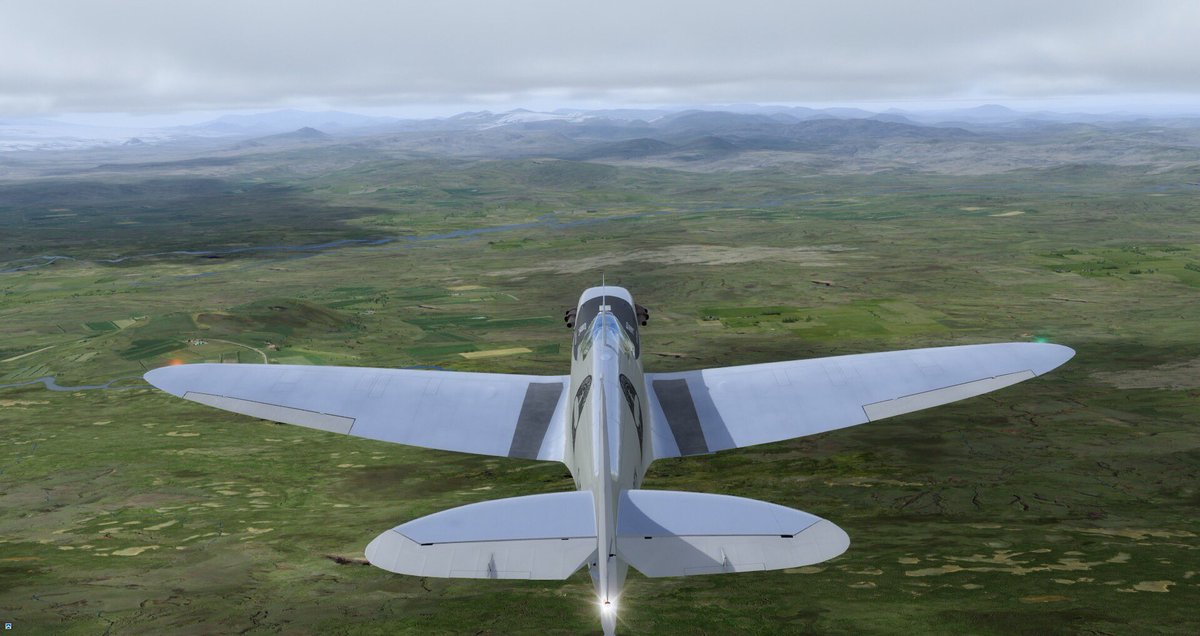 Dreamsofwings1's tweet photo. Welcome to Iceland. En route to Reykjavik in the sim Check out @LongestFlight to see the latest on the real adventurers. #silverspitfire #spitfire #a2asimulations #iwc #merlinengine #longestflight #warbirds #orbxsystems #simpilot #avgeek #aviationart #aircraft #raf https://t.co/bDB5mwRSlR