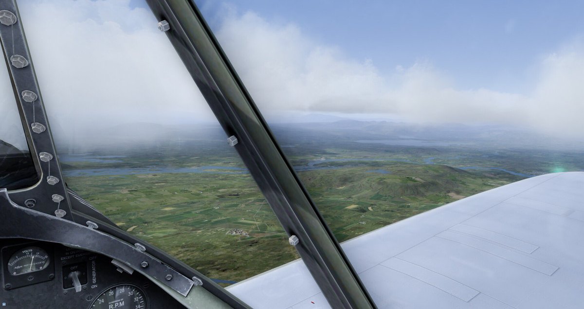 Dreamsofwings1's tweet photo. Welcome to Iceland. En route to Reykjavik in the sim Check out @LongestFlight to see the latest on the real adventurers. #silverspitfire #spitfire #a2asimulations #iwc #merlinengine #longestflight #warbirds #orbxsystems #simpilot #avgeek #aviationart #aircraft #raf https://t.co/9kUGZ4DzB1