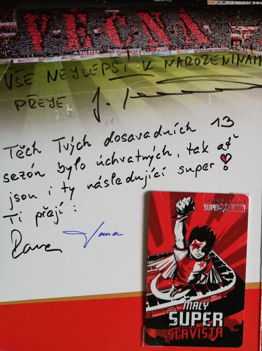 ferstl_roman's tweet photo. Thanks / díky @ibratraore27, @peter_olayinka1, @alexkralcz, @Coufi5, @skodak21 a všem ze @slaviaofficial za vítězný dárek pro malého-velkého fanouška k jeho 13. narozeninám! 🔴⚪🎂
#AťžijeMiky #Slavia4ever https://t.co/CFMoRhb1SJ