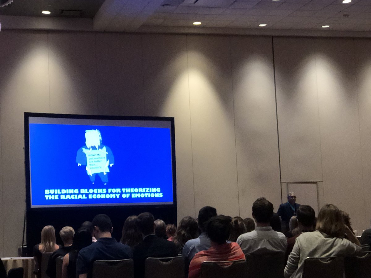 analyticturn's tweet photo. “We all feel race, but these feelings are not equally regarded in the public space.” — Dr. Bonilla-Silva @natlofficeofakd Distinguished Lecture #ASA2019 

🍀 to be at the #ASAHonorsProgram with a scholar I have read in my seminars &amp; cited in every paper I have written since! https://t.co/fncC8OK0mx