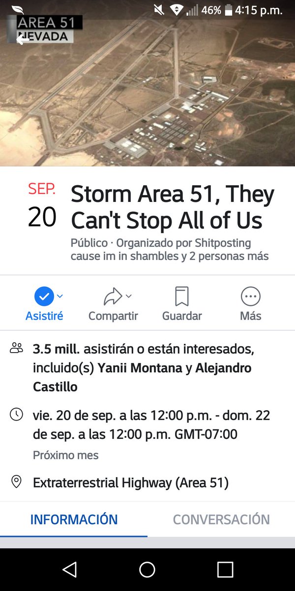 Steven_Chido's tweet photo. @WefereYT al parecer el evento para invadir el area 51 volvio a aparecer en Facebook https://t.co/be7xvbk1kK