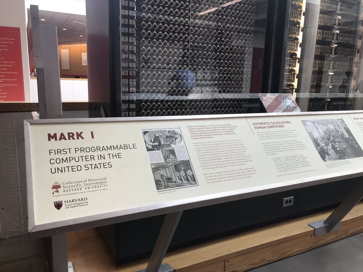 There’s an exhibit for the “Mark 1” computer in a building on the Harvard University campus.