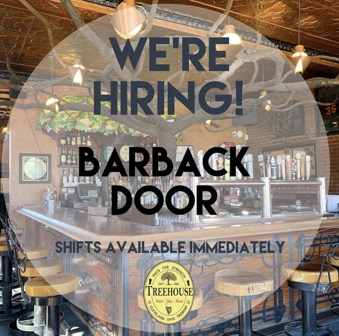 treehouseCLE's tweet image. Join the Treehouse family! We’re hiring for Barback/Door. Send us an email 🍺👍🏼 treehouse820@gmail.com