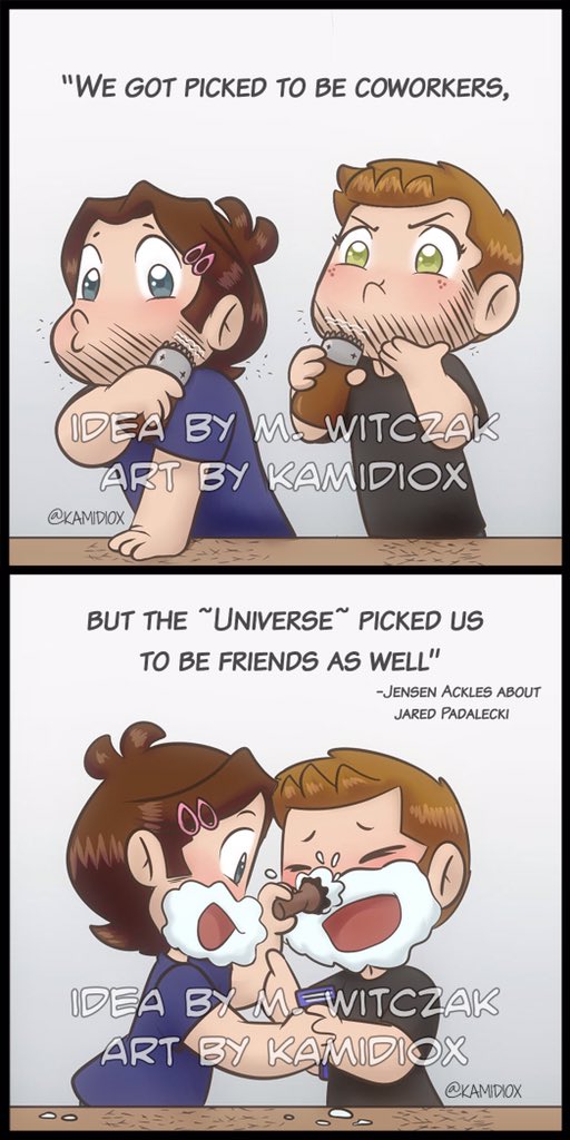 OK. Haalp!!! <a href="/Kamidiox/">Kamidiox 🇲🇽🔞❤️💙 NO DM'S</a> just MURDERED me, somebody call the police. Or a doctor. Or J2, they can bring me back 2 life any time. 
Speaking of J2...ENJOY!!!😍
(Pls Squeeeee w me abt this!!! Jared’s little hair clips!! Jensen’s expression! THE LITTLE TEETH ON THE SHAVERS!!!)
*faints*