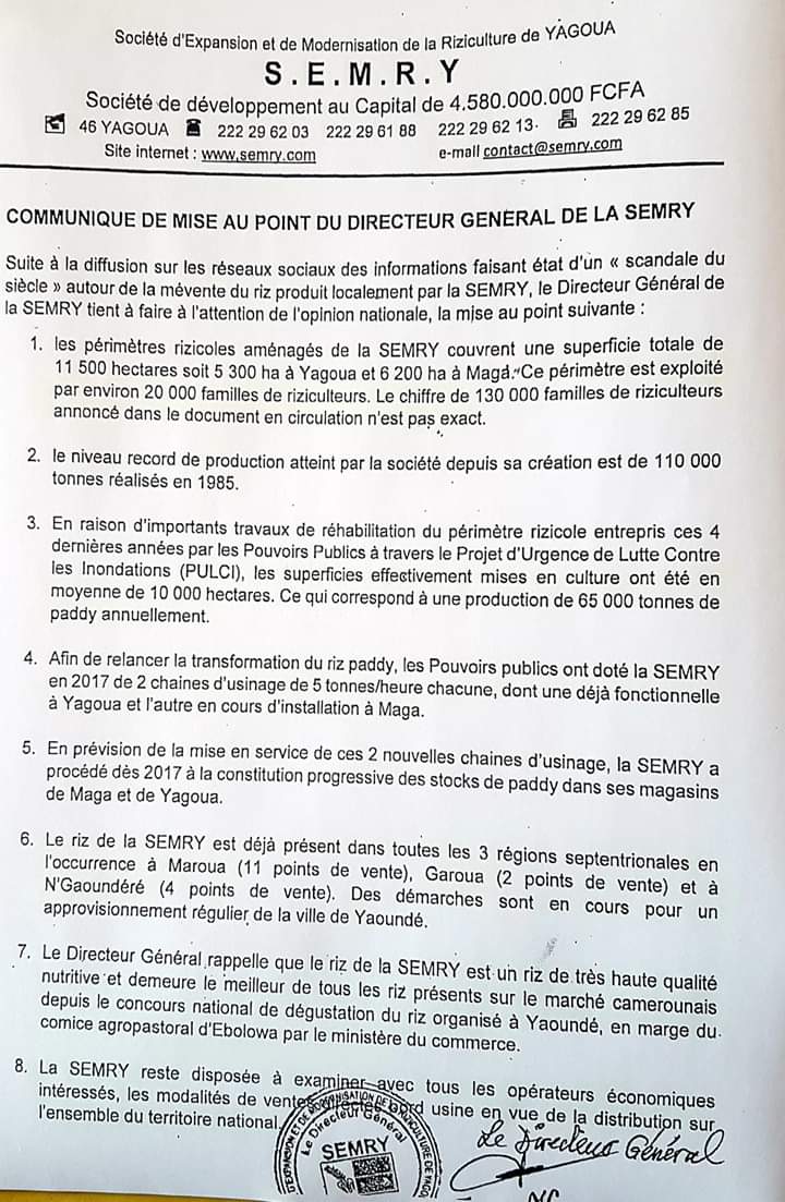 CRTV_web's tweet photo. La situation du riz produit par la Societe d'Exploitation et de Modernisation de la Riziculture de Yagoua,( #SEMRY) sur le marché Camerounais. Une mise au point qui fait suite à l'alerte lancée par Bernard 'Njonga. #riz #Cameroun https://t.co/MPFtj2qBiR