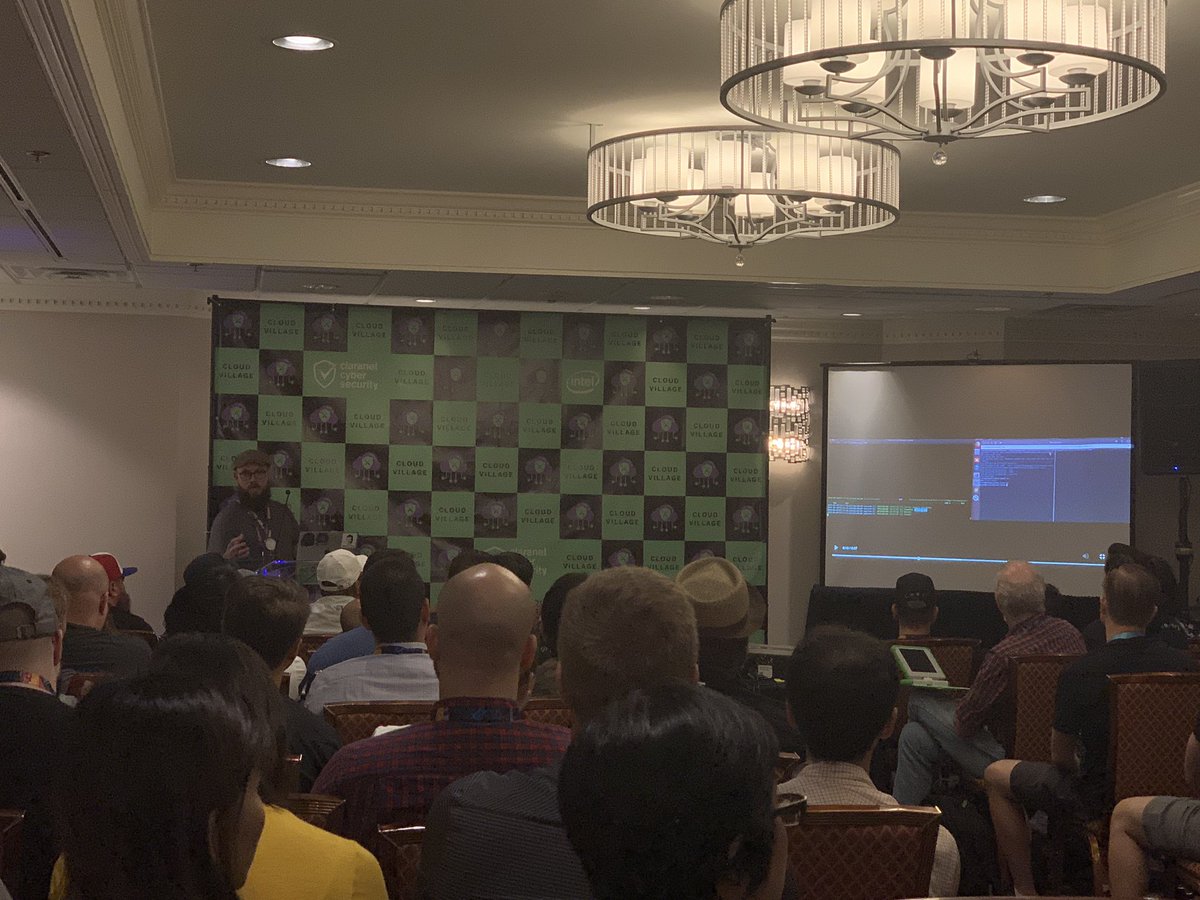 cloudvillage_dc's tweet photo. Today’s first #CloudVillage speaker, Chris Le Roy @brompwnie, presenting his presentaiton on “Build to Hack, Hack to Build”. Be sure to show up early for your favorite talks as lines may be long. Visit https://t.co/6k0ZMcKG84 for our schedule. #HackerSummerCamp #DEFCON27 https://t.co/MUPaueA7xm