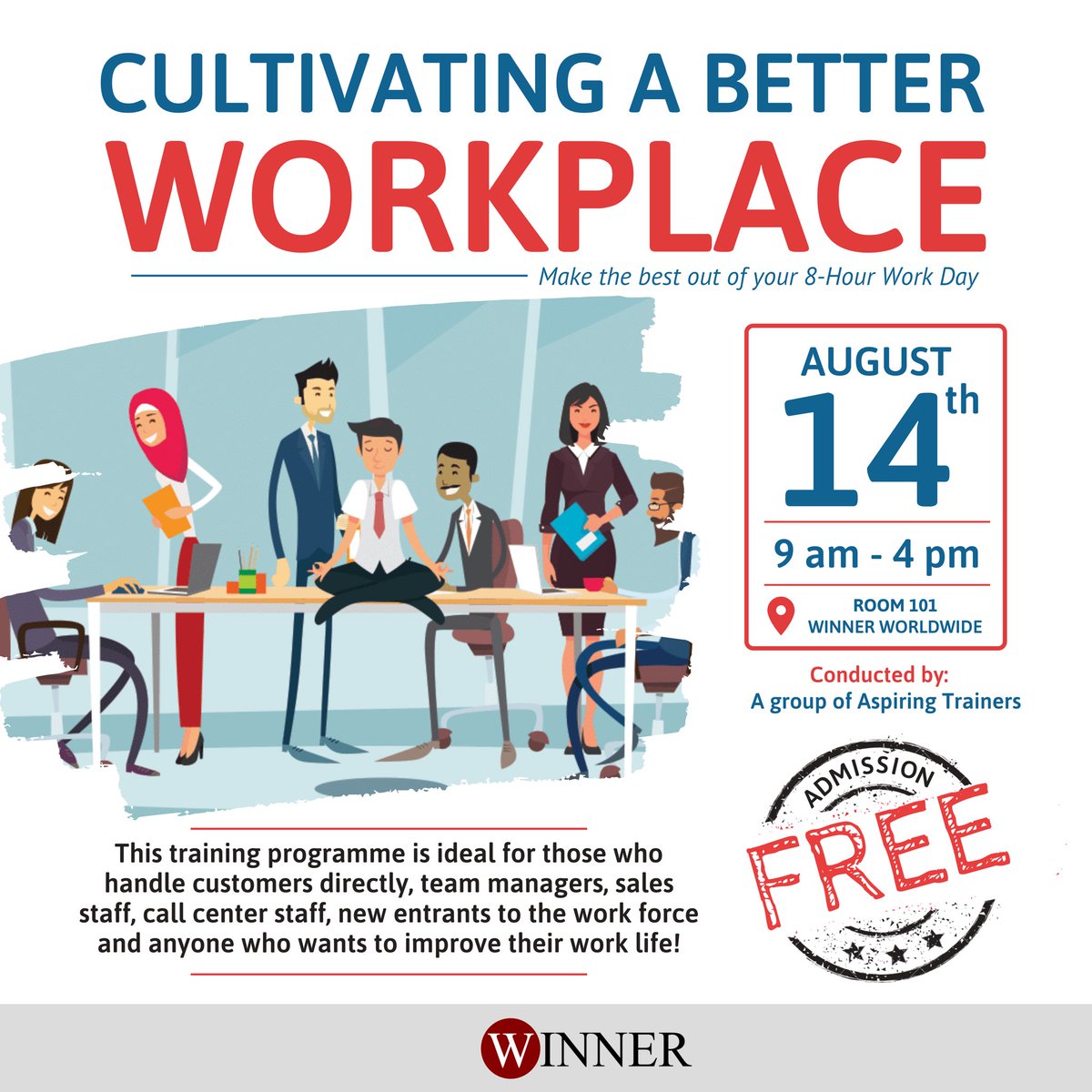 winner_lk's tweet photo. One-day training programme focusing on 3 areas:
1. Customer Relationship
2. Lifestyle at Work
3. Leadership

Entrance - FREE

Please fill in this form if you’re interested in attending it 👉🏽 https://t.co/wtGeySDyLK

@savithrieureka @ShuhaibAli @Arshad_winner @thewomanfriday 
#lka https://t.co/BgcPpG8lUu