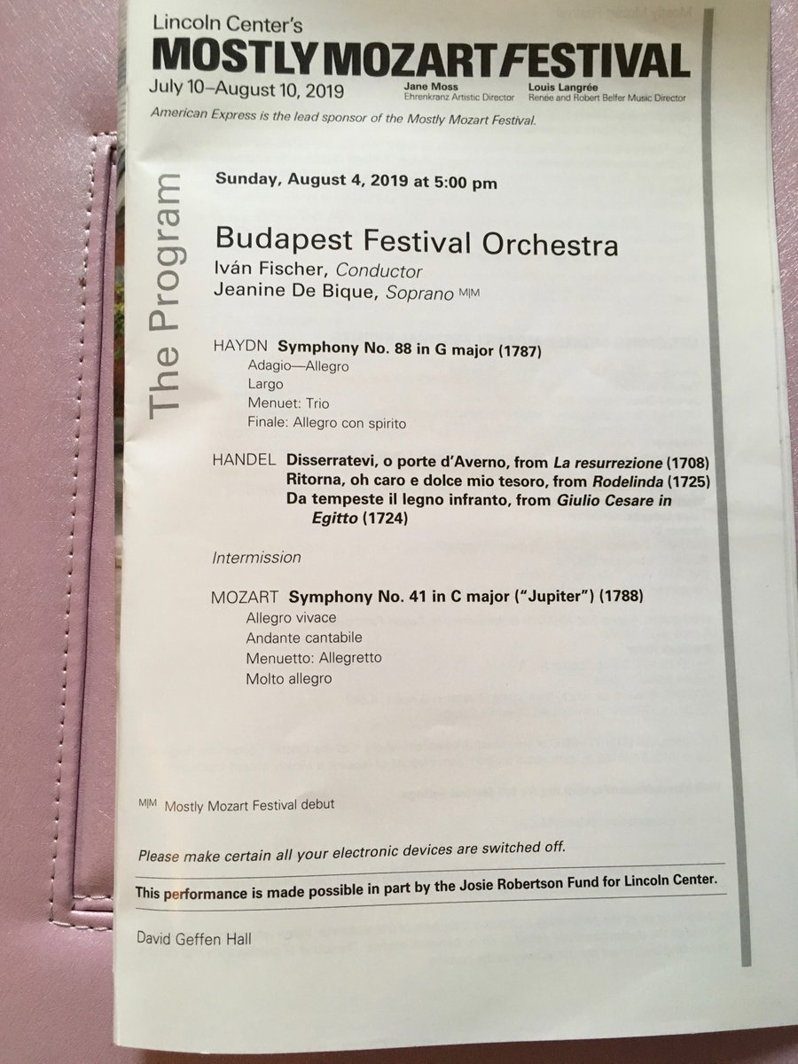 Still excited about about Sunday's @LincolnCenter #MostlyMozart concert by the @BudFestivalOrch led by @fischer_ivan, especially the Trinidadian soprano @jfdebique👏and the encore, a Dvorak Moravian duet, announced from the stage as being 'sung by the ladies of the orchestra.'👏