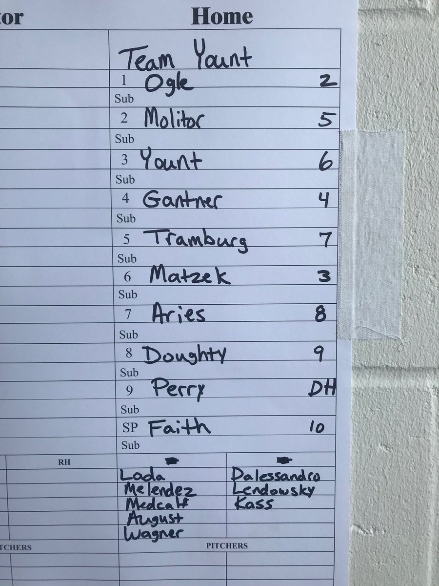 gmatzek's tweet photo. Ok...I’m nervous. Matzek at first, Gantner at 2nd, Molitor at 3rd &amp; Yount at Short. ⁦@maccfund⁩ softball at #KapcoPark. https://t.co/HwLWJKAklz