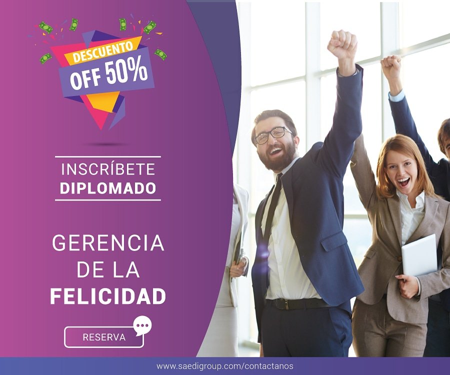 SaediGroup's tweet photo. Aprovecha esta magnífica oferta, 50% de descuento en nuestro nuevo diplomado Gerencia de la Felicidad.

Sigue nuestra cuenta @saedigroup , menciona a tres amigos a los que pudiera interesarles, llena nuestro formulario de reservas y obtén automáticamente tu descuento. https://t.co/X9WwU5RkPb