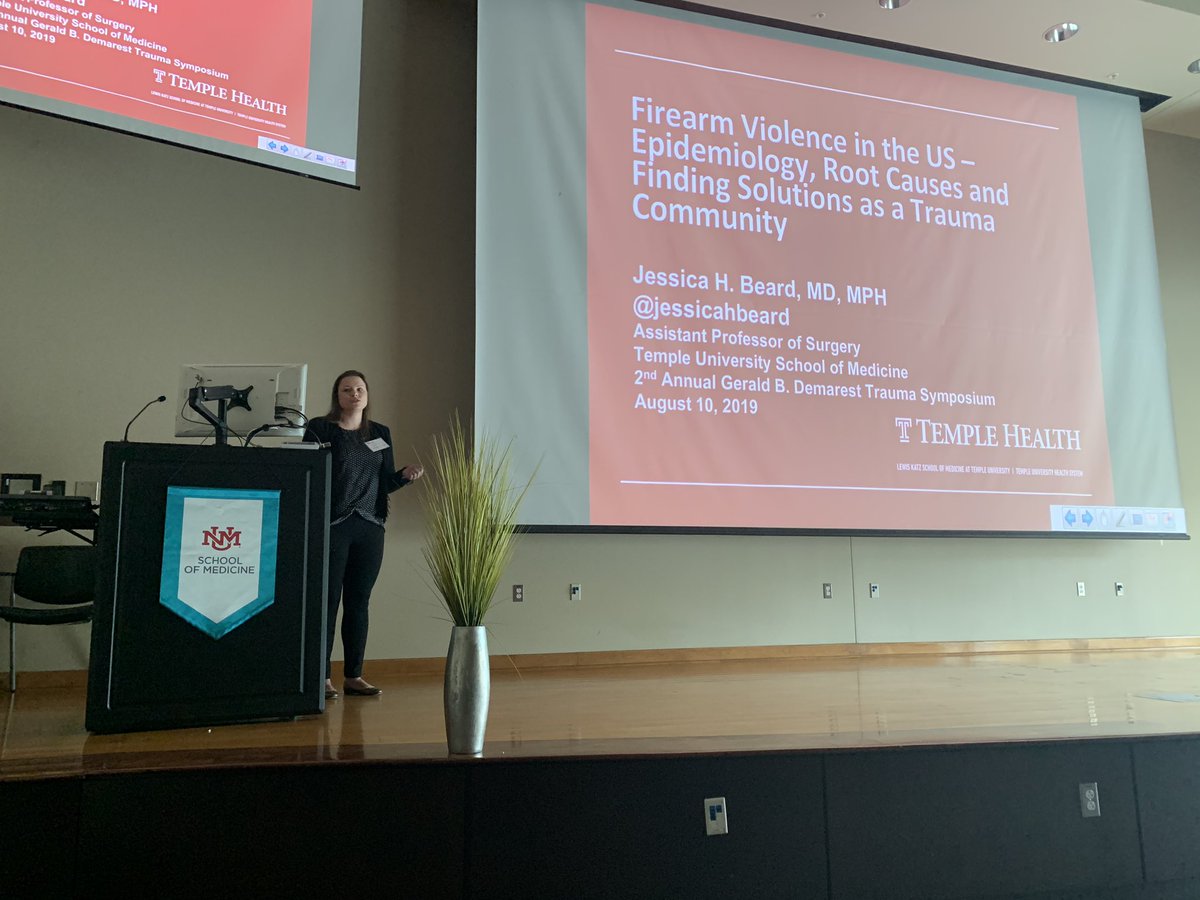 “#firearminjury is a #publichealth crisis”. @jessicahbeard, eye-opening and inspiring keynote talk about #structuralviolence, #SocialDeterminantsofHealth, #guncontrol, and how to help.  @unmtrauma trauma symposium.@TempleTrauma @carriesims20 @MarkSeamonMD #penntraumamafia