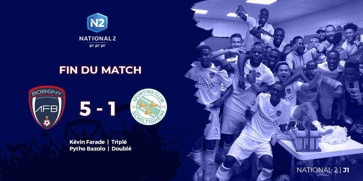 FC93officiel's tweet photo. 1er match de la saison de #N2, l’AF Bobigny s'est imposé 5-1 face à @SCSchiltigheim.

Un score sévère pour l’adversaire mais nos joueurs ont affiché un état d’esprit remarquable de bonne augure pour la suite de la saison. Restons lucides😊😊 @LPIFF75 @District93foot #foot https://t.co/GkJC4QBzLQ