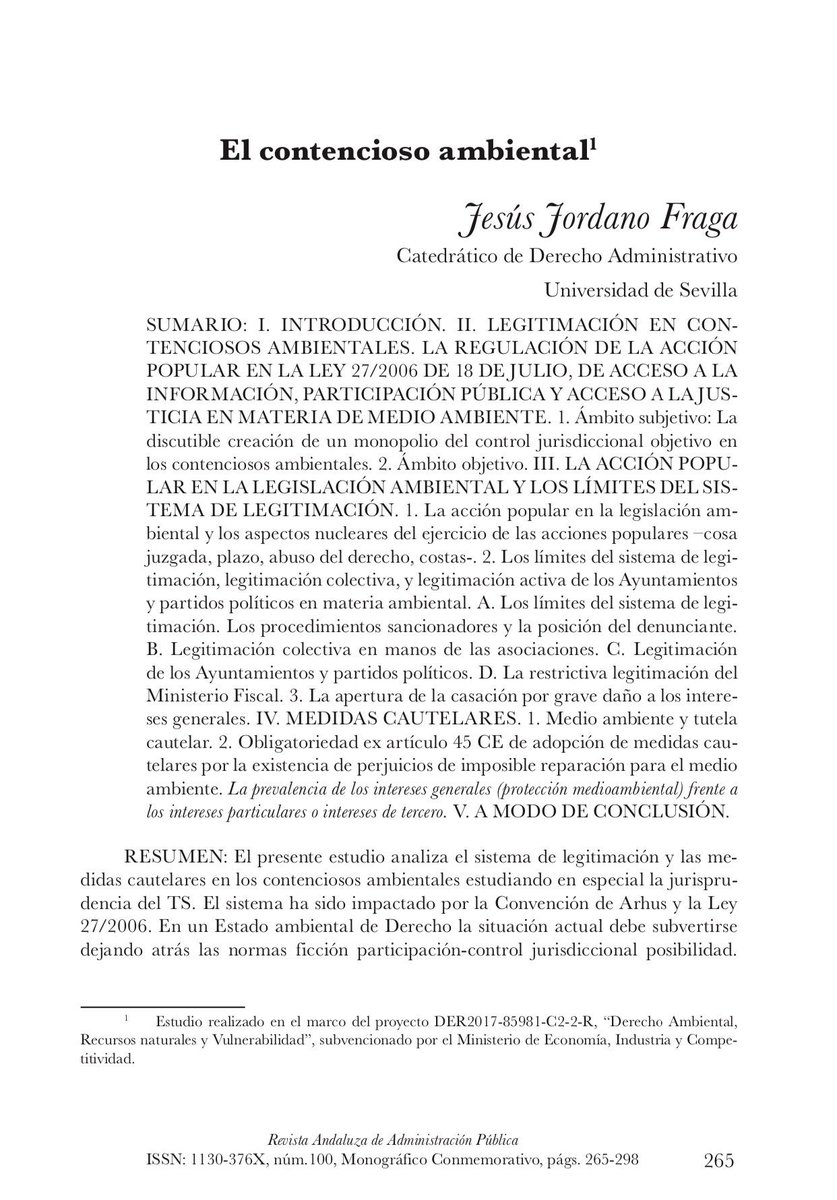 El contencioso ambiental. #EnvironmentalJustice, #standing #tosue, #Cititzen #Suits & #Precautionarymeasures #injuctions juntadeandalucia.es/institutodeadm…