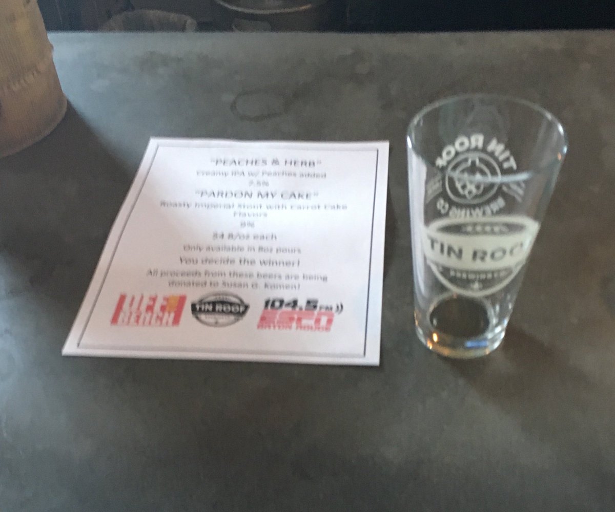 TrvlBreweryGuy's tweet photo. Had a great time at my favorite local #brewery @TinRoofBeer The boys of @OTB_ESPN and @1045espn had their #BeerWars. @TBob53 with his #PardonMyCake #Stout and @JordyCulotta with his #Peaches&amp;Herb IPA. My fav was the #IPA. #TravelBreweryGuy #BatonRouge #LABreweries #Trophy #Champ https://t.co/JUA86So0OY