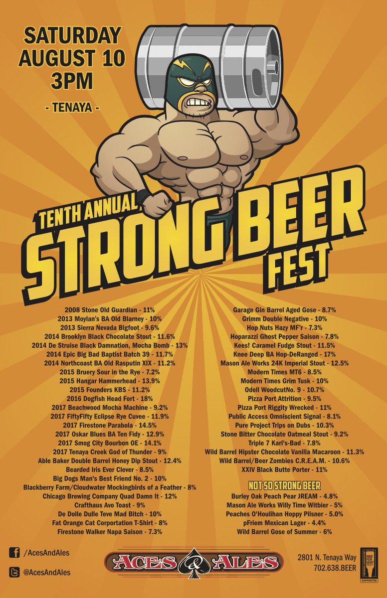 ACESANDALES's tweet photo. It's #StrongBeerFest @acesandalestena Tenaya Location!! Starts at 3pm. 50 of the best strong brews flowing! Let's Drink!! #acesandales #VegasStrong #beerzombies #letsdrink https://t.co/PGWryvMArP