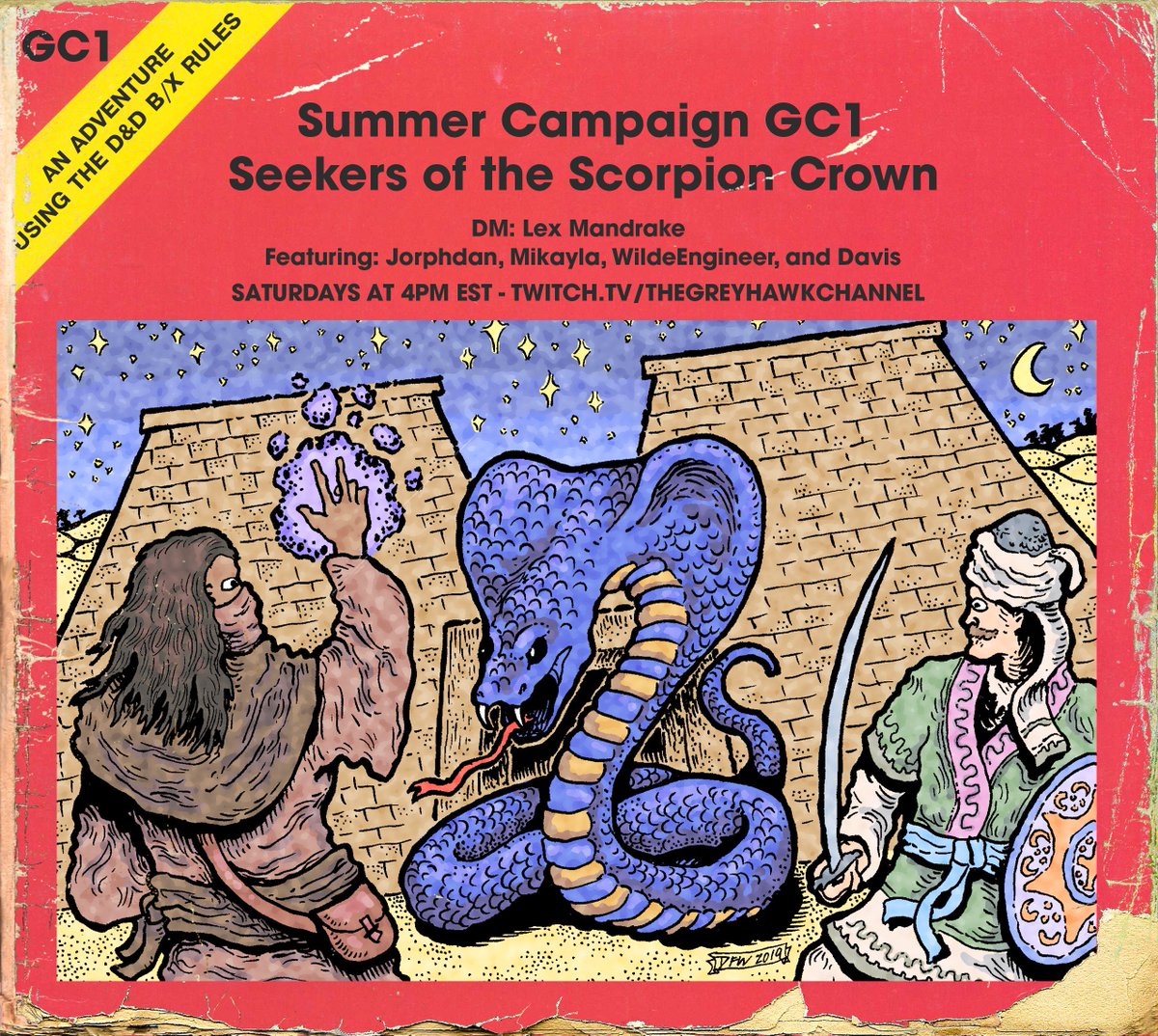 We are LIVE with SEEKERS OF THE SCORPION CROWN!

DM:  <a href="/DankDungeons/">Dank Dungeons</a> 

Cast:  <a href="/jorphdan/">Jorphdan, the PH is Silent</a>  <a href="/mcboots42/">Ember Moon</a>   @WildeEngineer &amp; Davis w special guest  <a href="/EdanLacey/">Edan Lacey</a>

twitch.tv/thegreyhawkcha… 

#DnD #BXDnD #Greyhawk #ttrpg