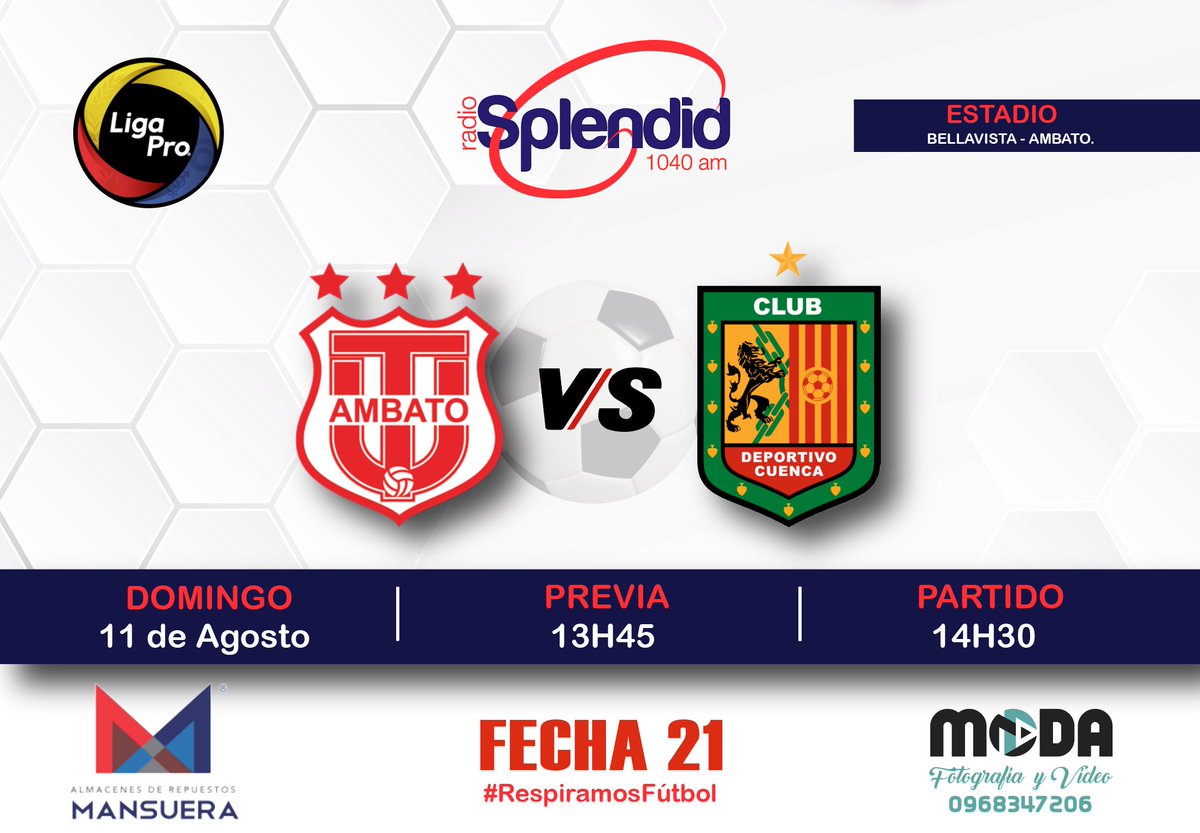 paulguamanLaVoz's tweet photo. |#RespiramosFútbol |#LigaPro | #Fecha21|#PoseídosPorElFútbol |
Continúan las emociones del rey de los deportes.
🎙📻 Transmisión: #Splendid1040
⚽️🏟 Bellavista - Ambato.
#TécnicoU vs #DCuenca https://t.co/BtgKQncfo3