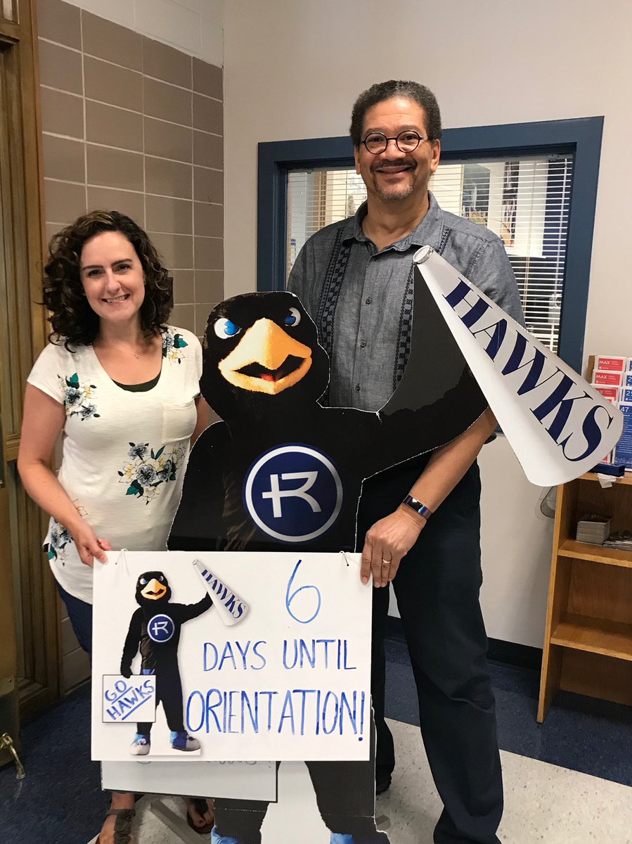 RockUotation's tweet photo. Dr. Rachel Pierce and Dr. Elbert Darden from the Counseling Center are here to wish you a happy 6 days until orientation!!! #rockhurstuniversity #orientationcountdown https://t.co/DfNuQ2zDCD