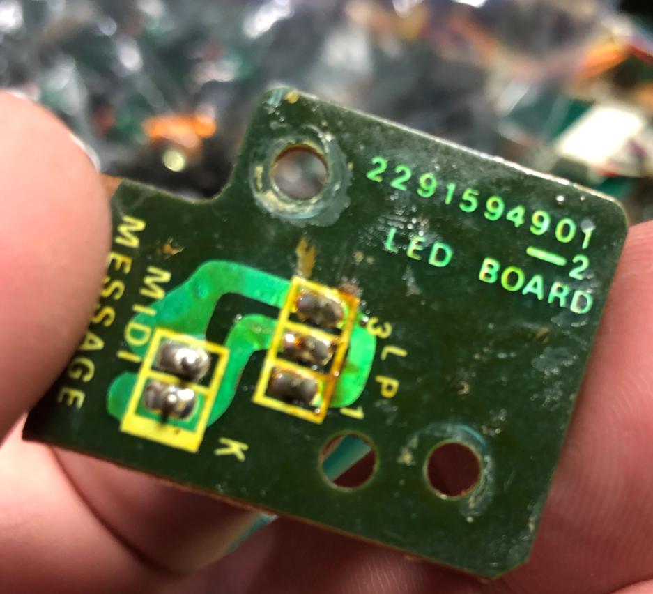 Pete_Brown's tweet photo. Today: Removed buzzing backlight transformer (not needed for OLED). Replaced broken cartridge slot and battery (parts from Syntaur). Ordered a rectangular LED for MIDI LED. Ordered new XLR jacks at the same time, because installed ones are a bit rusty. #mks80 #almostDone https://t.co/ndrTxTcYdj