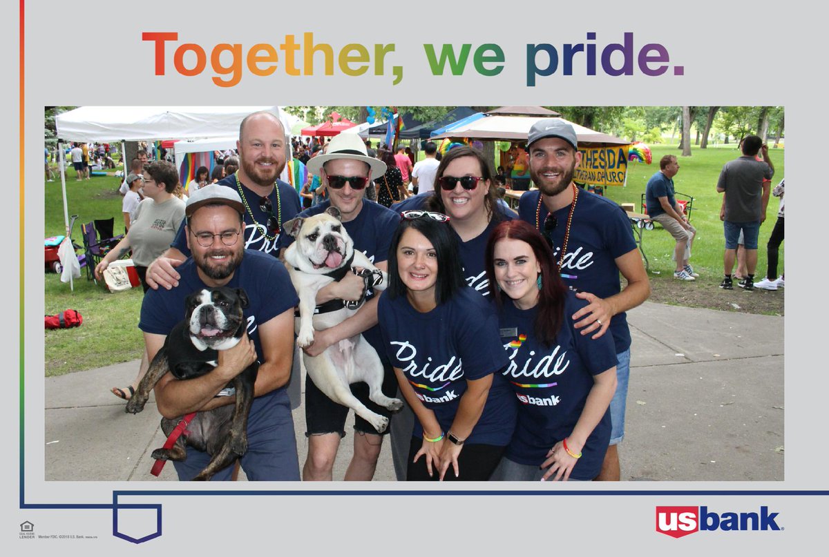 holmswedehome's tweet photo. One more photo with the pups for extra cuteness #togetherwepride #dogsofusbank #volunteers #fmpride @usbank https://t.co/26dMe3jQFE