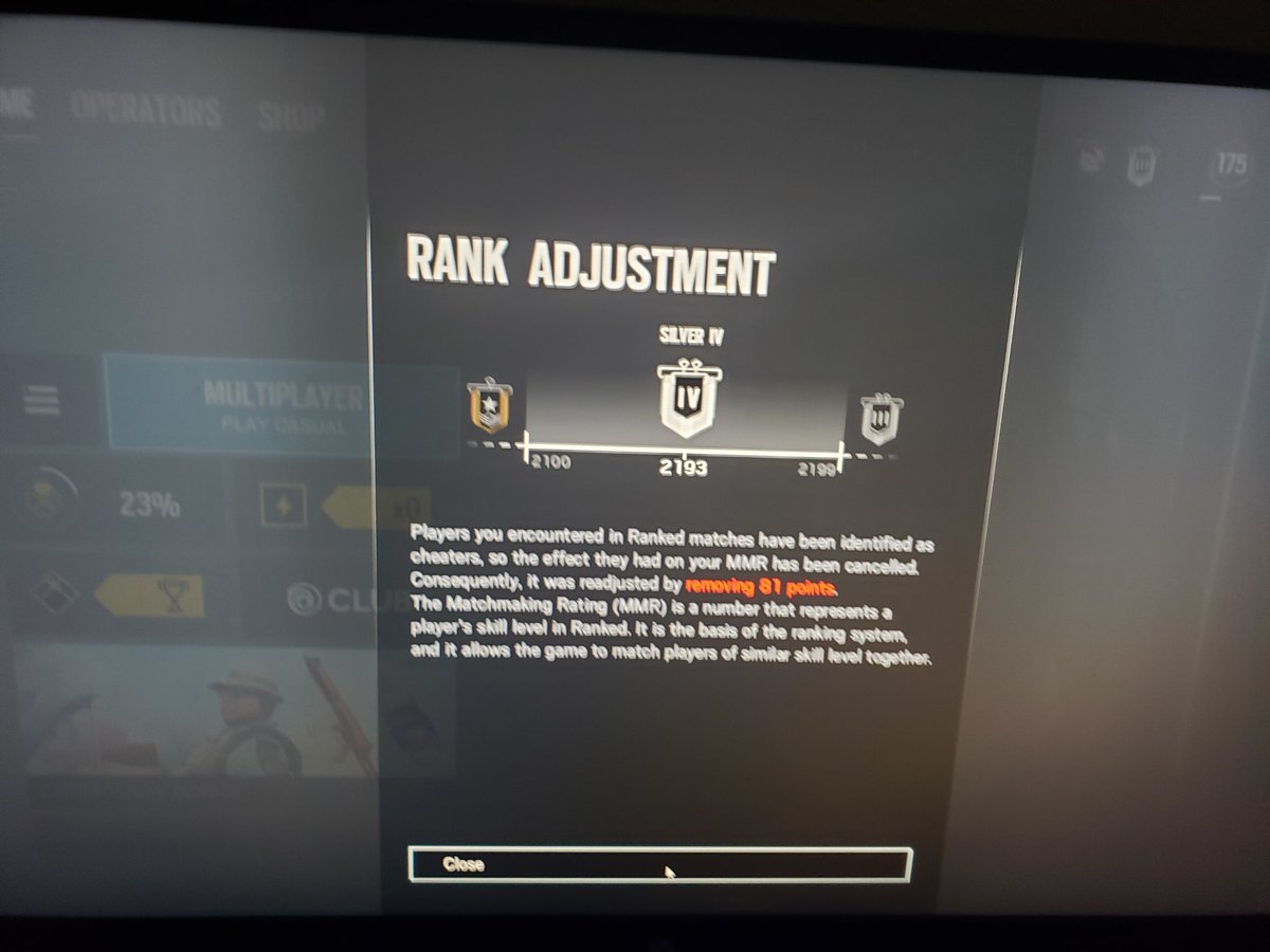 eSportVolatile's tweet photo. @Ubisoft fix your shit. I'm tired of smacking cheaters and then getting points taken from me. I earn 17mmr a game and you took 81. That's straight asscheeks. https://t.co/41TrwsV1x6