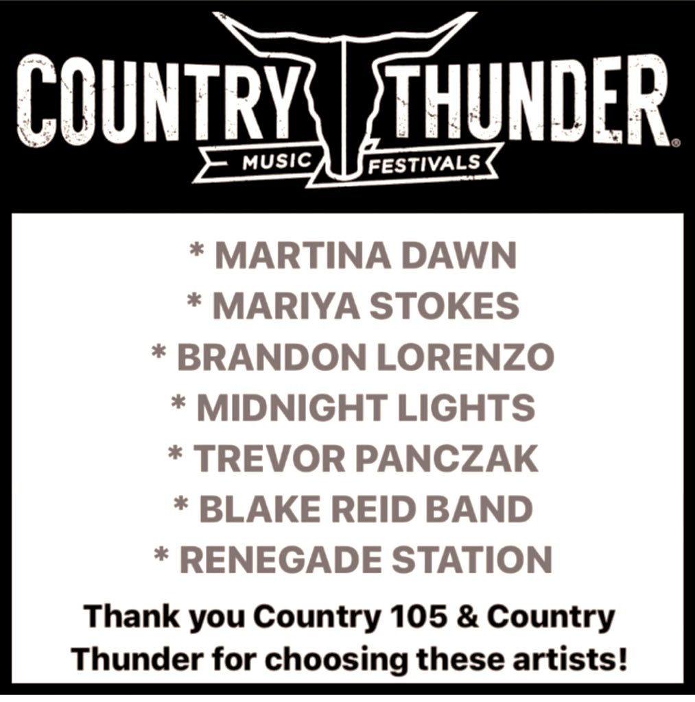 Sooo excited for this performance at the @countrythunder music festival! 🤩
Thank you <a href="/Country105_FM/">Country 105</a> for the opportunity to play! ❤️