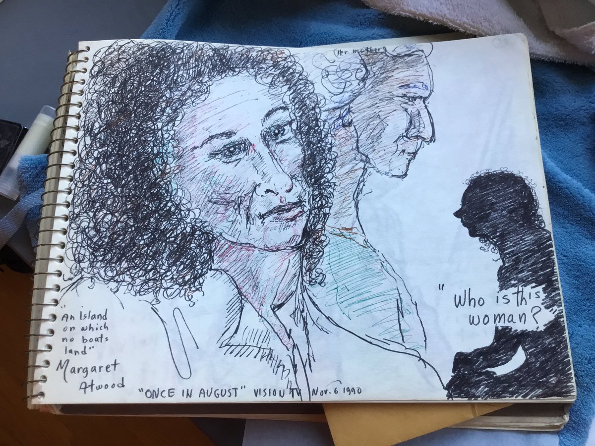 thumphrys's tweet photo. @MargaretAtwood Hi there! Going through some memorabilia and found this sketch of you by my Great Aunt Dida. She was an artist and in her later years would sketch what she watched on television. On Nov 6 1990 it was you! Thought I would share her work. https://t.co/gJq92h0uxl