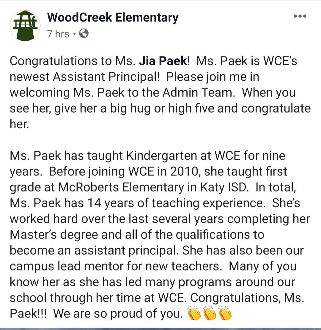 misspaek's tweet photo. I know God will use 2019-2020 to grow and stretch me for HIS glory! ❤ Thank you for this amazing opportunity, @ronniemosher to lovingly serve the #wcerangers with you and the WCE family! #assistantprincipalsthatpray #Proverbs1921 #wcerangers https://t.co/x41t8sXD7G