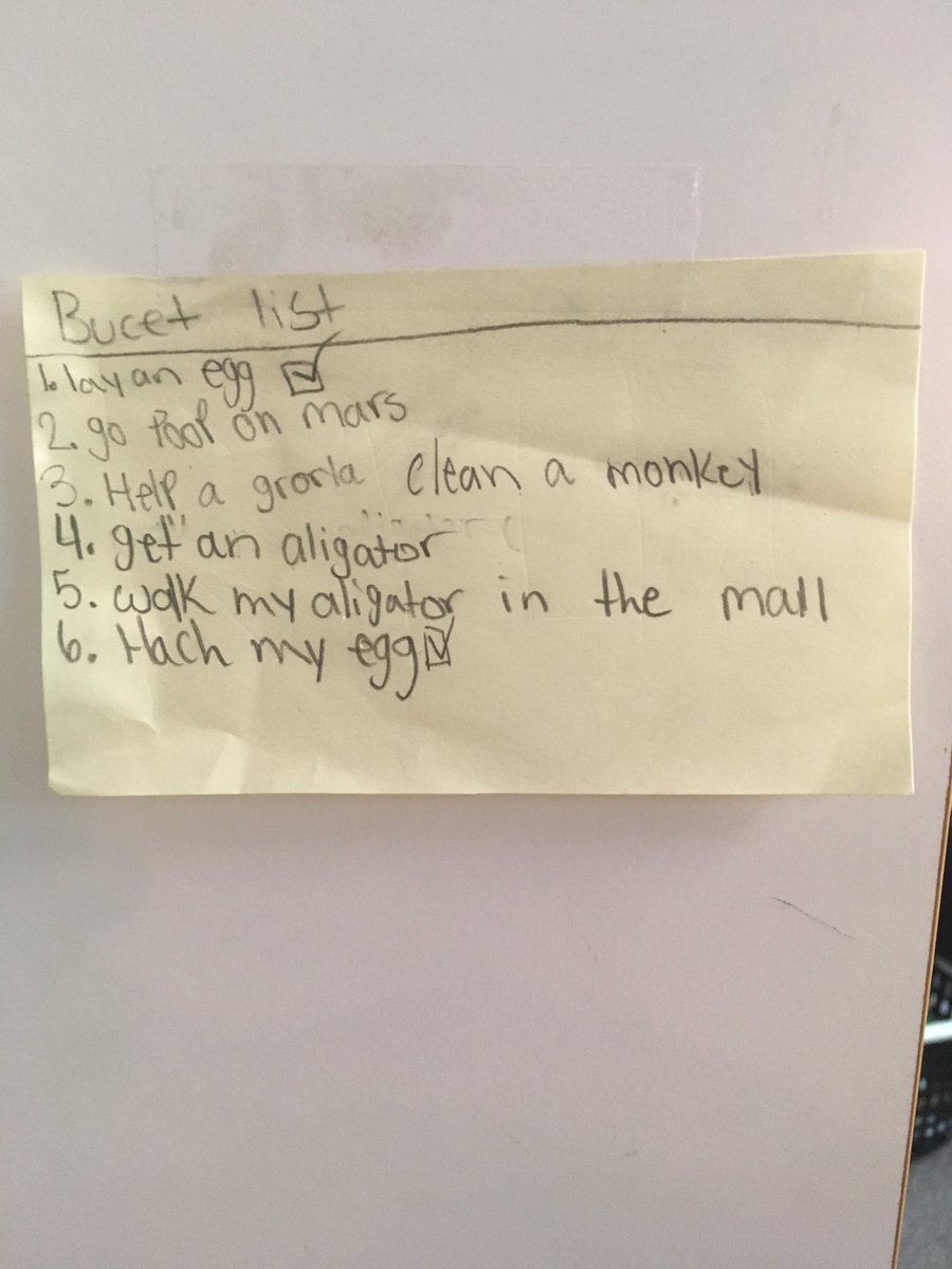 MrsDiamond5th's tweet photo. I’m organizing my room and found this little gem of a bucket list from a student a few years back. I am now ready to be back! 🤣 #5thgradersmakemelol #thinkoutsidethebox #ilove5thgraders https://t.co/K3Q7MRjMzQ