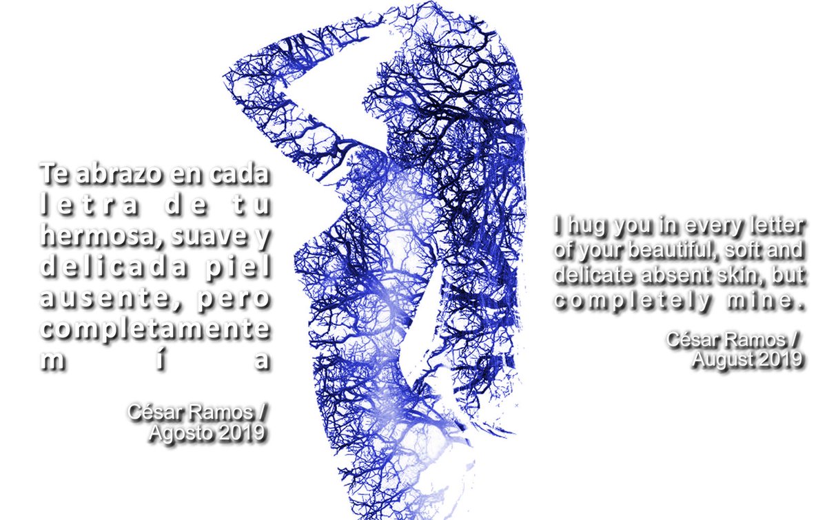 Te abrazo en cada letra de tu hermosa, suave y delicada piel ausente, pero completamente mía.
#Poetuit
#Poerotic
#LetrasYLatidos
César Ramos/Agosto2019