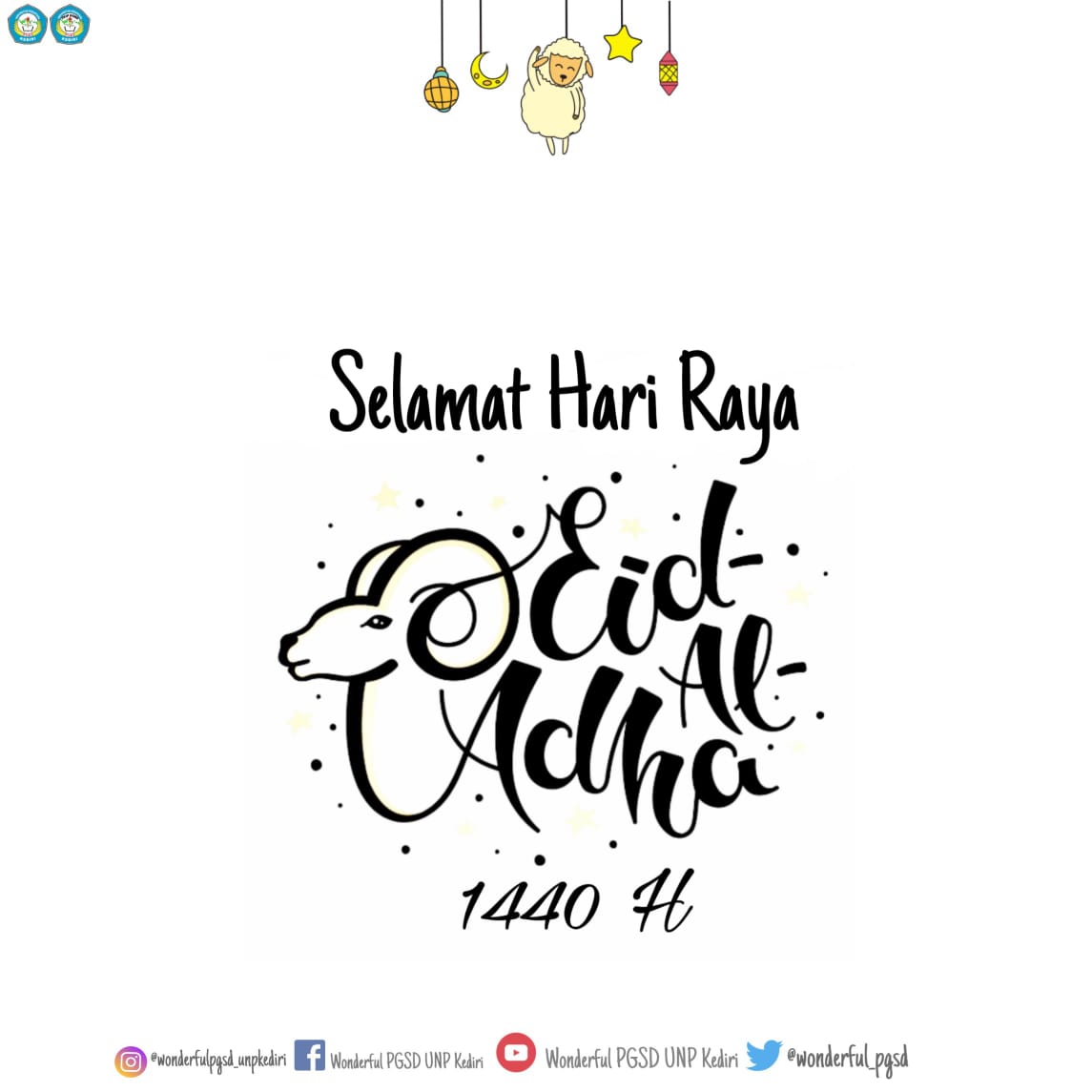 wonderfulpgsd's tweet photo. Kami Segenap Keluarga besar Program Studi PGSD Universitas Nusantara PGRI Kediri mengucapkan
"Selamat Hari raya Idul Idha 1440 H"🙏
#iedadha #pgsd #unp #Kediri https://t.co/dyOx6NENcp