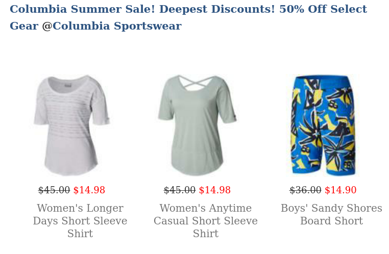 Columbia Summer Sale! Deepest Discounts! 50% Off Select Gear 2mydeal.com/content/columb…