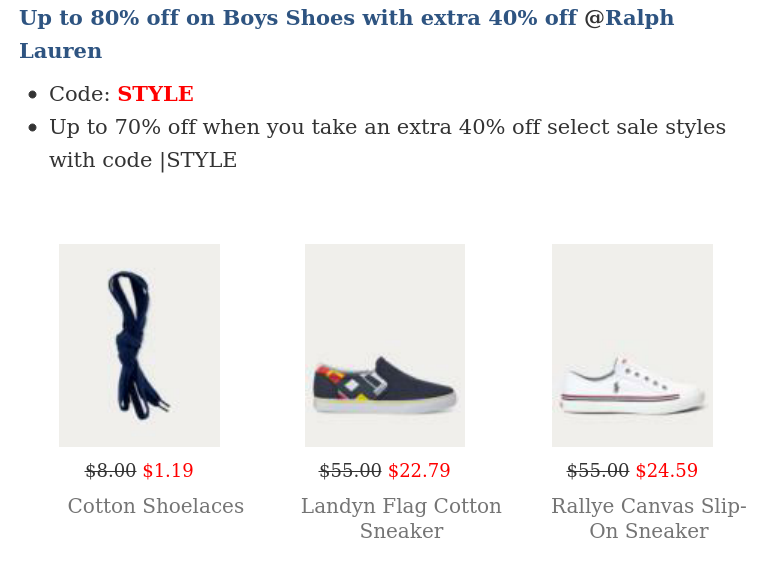 Up to 80% off on Boys Shoes with extra 40% off 2mydeal.com/content/80-boy…