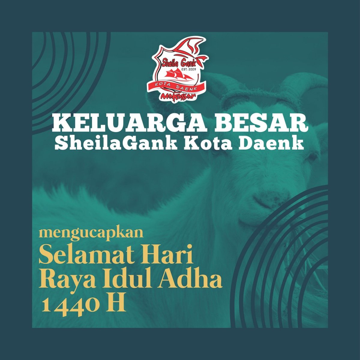 Kami keluarga besar SheilaGank KotaDaenk Mengucapkan Selamat Hari Raya Idul Adha 1440 H. Minal Aidin Wal Faizin. Mohon Maaf Lahir dan Batin🙏🙏
Semoga dengan datangnya Idul Adha semakin mempererat rasa persaudaraan, rasa kemanusiaan terutama kepedulian kepada sesama 🤗 Aamiin
