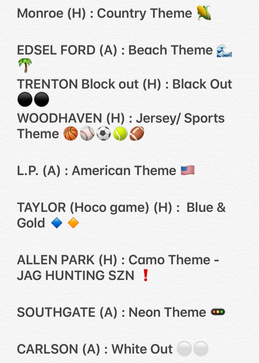 20BearDen22's tweet photo. 19 DAYS LEFT UNTIL KICKOFF! Here Are The 2019 Student Section Game Themes... LETS SHOW OUT AND GET LOUD THIS YEAR FOR TEAM 121!#Monroeotc #team121 #BFL https://t.co/a9cwCvgZlK