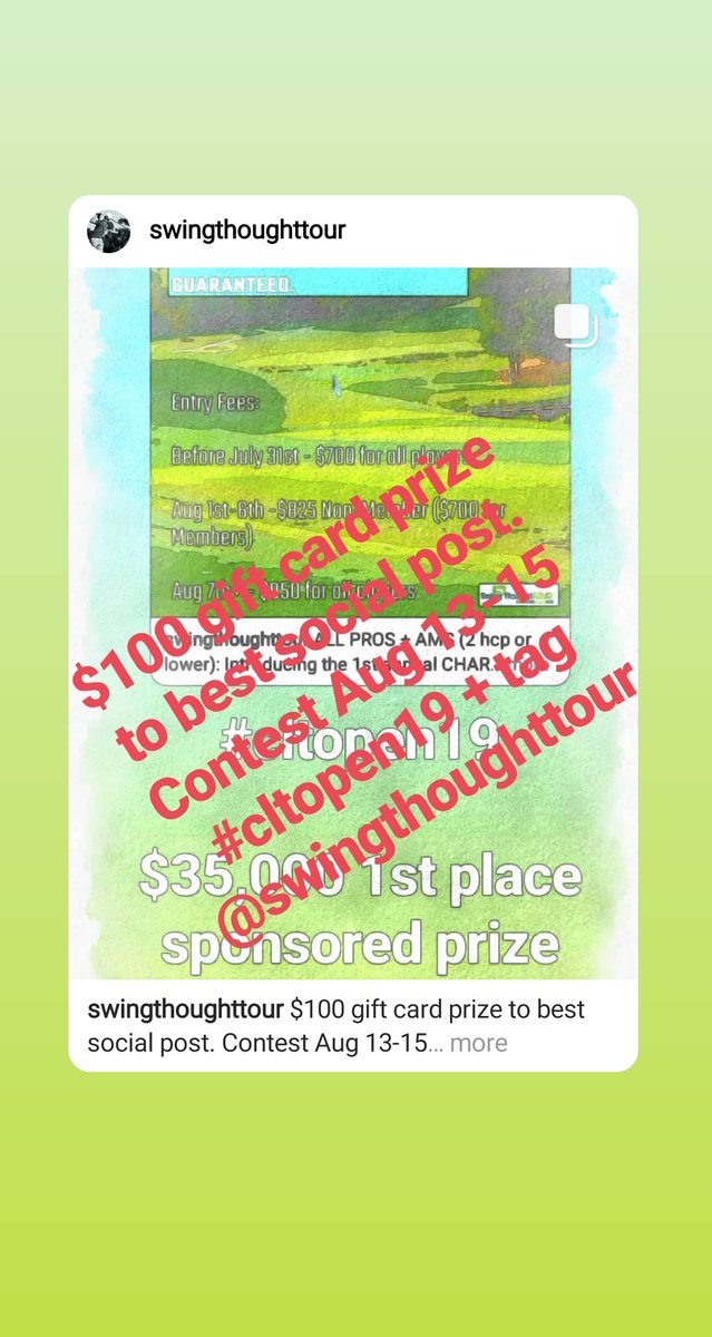 MyGogi's tweet photo. $100 gift card social contest Aug 13-15th for best post by #STTOUR player during #cltopen #cltopen19 #swingthought #swingthoughttour Follow on IG! Not player funded, same as our real SPONSORSHIP thru competition. Hater posts get ignored / too busy serving a purpose we believe in. https://t.co/KTAKWmzmhV