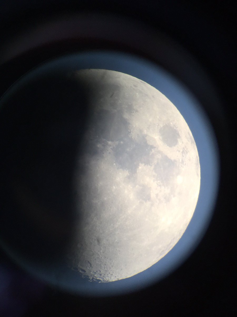 ChrisKnightfilm's tweet photo. The wonders of a telescope and an iPhone; here’s what the moon looks like right now. #astronomy #lunar #Space https://t.co/cQI6hLiPsZ