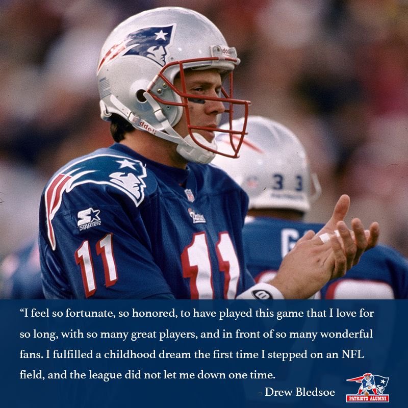 MaxQuenten's tweet photo. It’s safe to say #DrewBledsoe loved every second of his time in the #NFL. This is one reason why he is such a great part of the history of the #Patriots. 
#patriots #bledsoe #quarterback #PatsHOF https://t.co/Uc96sFTn61