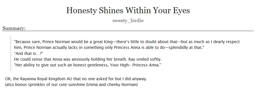 amailulu's tweet photo. I am so, so late again. But I'm so happy that I managed to finsih this little Rayanna Royal Kingdom AU :D ^_^
Prompt Day 6: AU/Future
#Rayanna
#RayannaWeek2019
#ThePromisedNeverland https://t.co/I62eF4GMZg