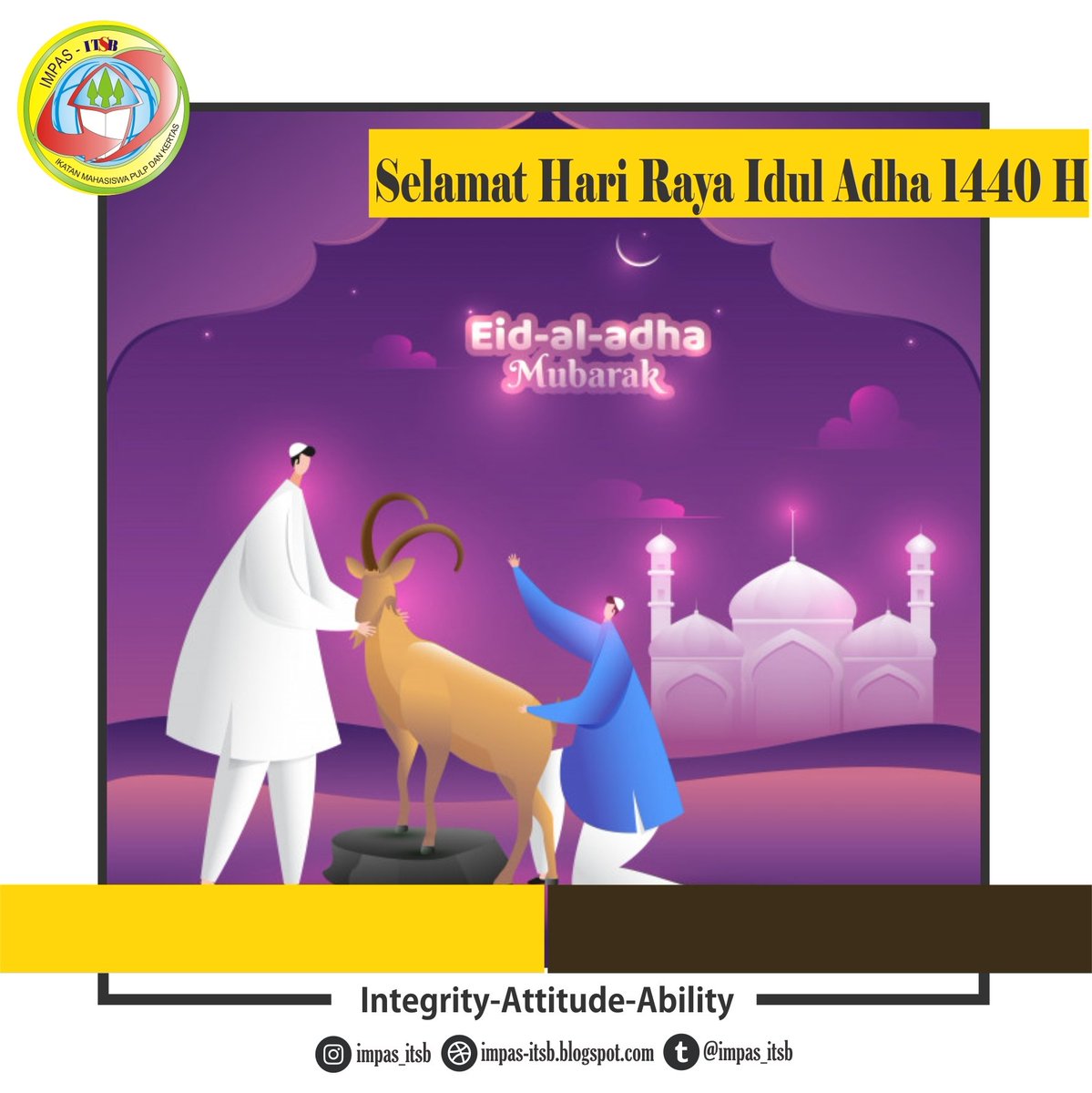 Selamat Hari Raya Idul Adha 1440 H.
Mari senantiasa berbagi kepada yang membutuhkan dengan bersedekah dan berkurban. Semoga kita termasuk orang yang selalu dalam nikmat dan rahmat-Nya.
#harirayaiduladha2019 #HariRayaIdulAdha1440H
#IdulAdha