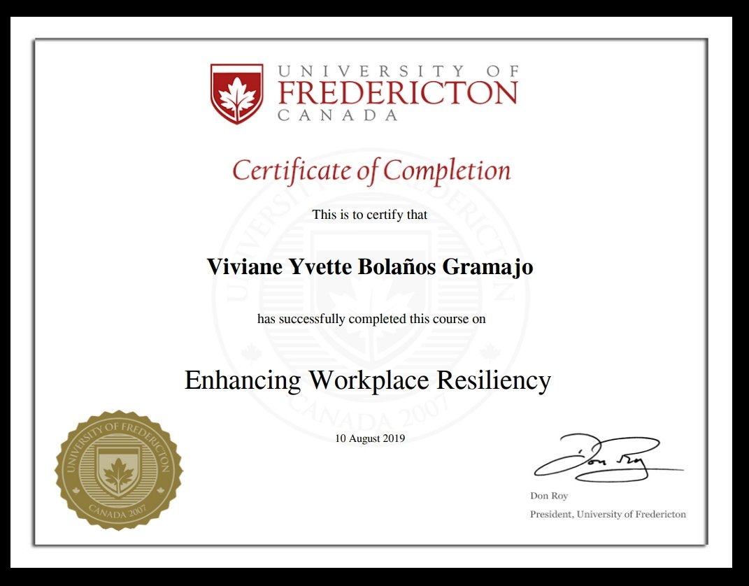 VivianeBolanos's tweet photo. Happy to have learned more about positive psychology and coping techniques for enhancing resiliency in the workplace. University of Fredericton Canada #UFRED https://t.co/72VHS5BFlr