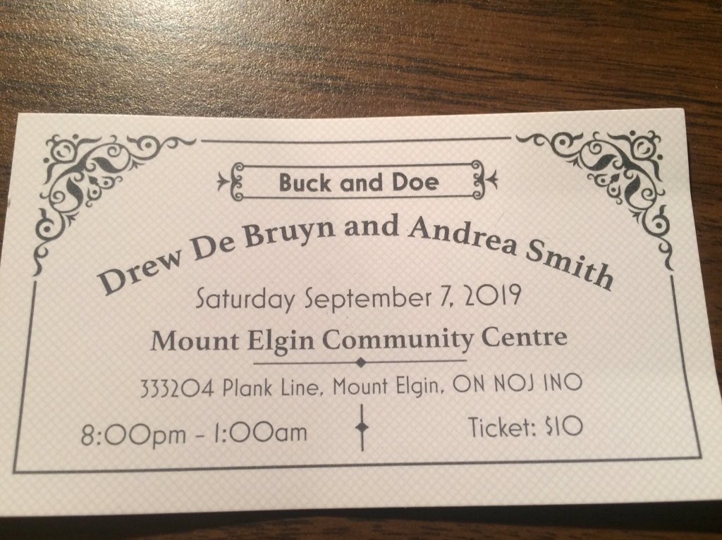 drewdebruyn's tweet photo. Come on out to our buck and doe on Sept 7 in Mt Elgin. @Andrea_D_Smith and I are getting hitched! https://t.co/QuSGCjuAoh