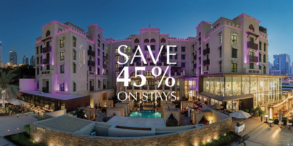 Exciting offer available only on 13th and 14th August 2019! Enjoy 45% off on your summer vacation at #VidaDowntown for stays until 19th October 2019.

Book directly on bit.ly/VIDTH-DealOfTh…
#VidaHotels #EmaarHospitality