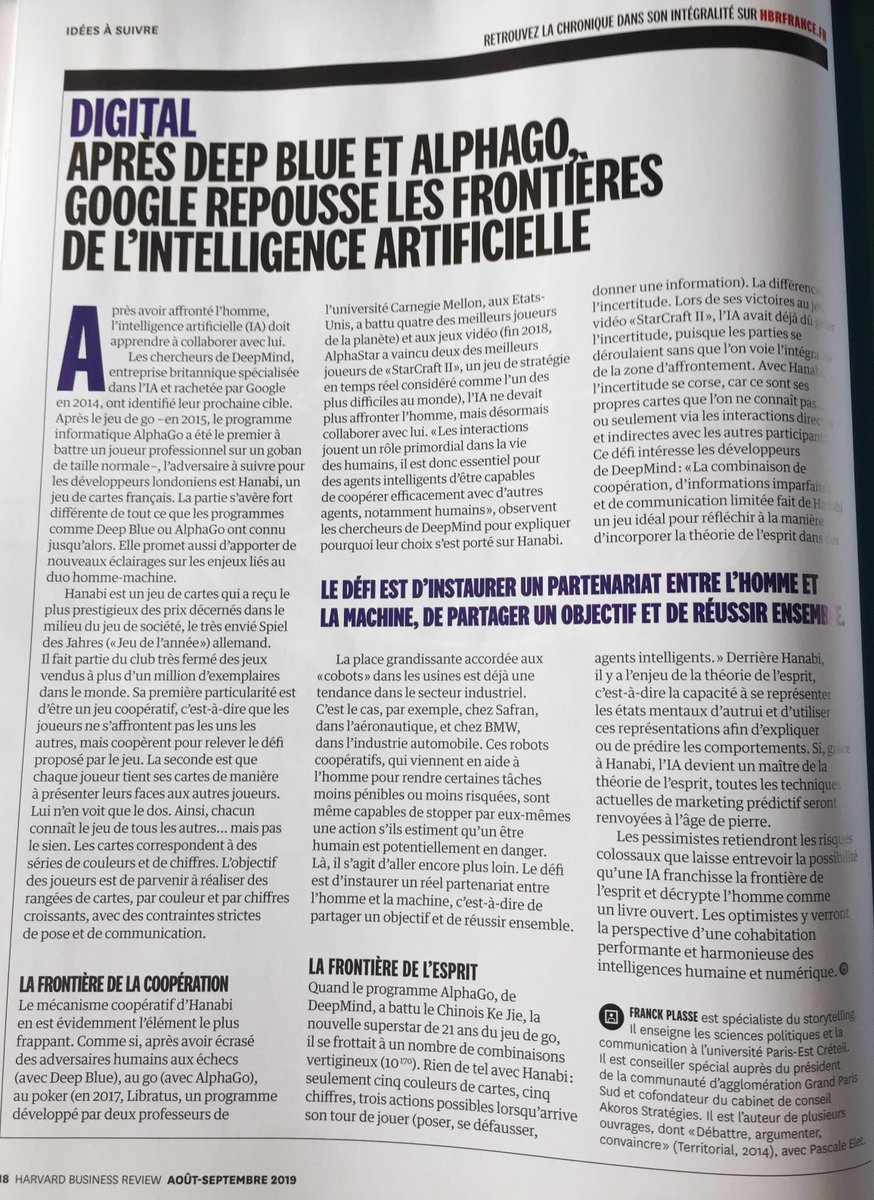 Merci <a href="/franckplasse/">Franck Plasse</a> in <a href="/HarvardBiz/">Harvard Business Review</a> pour cet article sur la place #ia dans un objectif de collaboration avec l’homme #deepmind #alphago #google #futurdelhumanite ... dédicace <a href="/dr_l_alexandre/">Docteur Laurent Alexandre</a> sur la necessite de travailler la complementarité humaine avec #ia #OnEtaitPrévenu ...