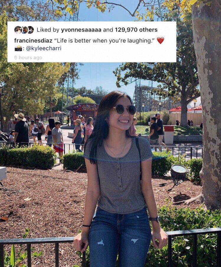 from ig post &amp; caption before to this recent ig post &amp; caption.. real (not so) quick! 😩 aahh my kycine heart!! they’re really getting there, who’s with me? 🙈💜 

++ take a look, the number of likes speak so much! ✨
<a href="/francinecarreld/">Francine Diaz</a> <a href="/kyle_echarri/">Kyle Echarri</a> 💯
#KYCINEConquersBayArea