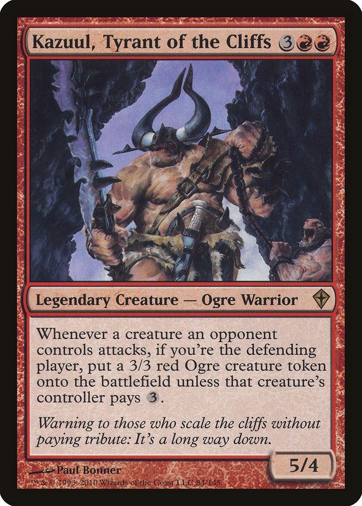 RandoCommander's tweet photo. Rando Commander of the Day:

Kazuul, Tyrant of the Cliffs
Rating: 3/5

Rando's Notes: Red's version of Ghostly Prison on a body. This guy gets real nasty with things like Warstorm Surge to stop people from attacking you with a large army.

#EDH #RCotD #MTGCommander #ZendikarBlock https://t.co/lKmW2krgpJ