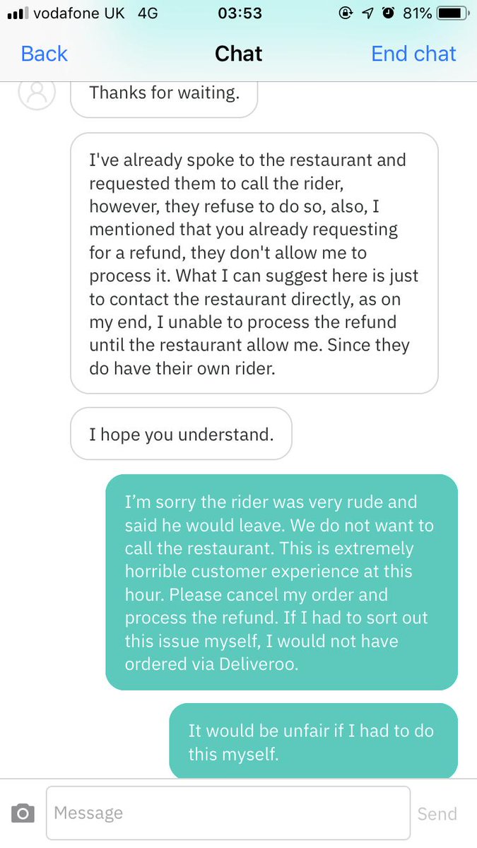 sruthi_oct14's tweet photo. @tshrivats @Deliveroo @Deliveroo @DeliverooHelp This is absolutely unfair and quite a pathetic experience. The restaurant has cheated us by marking as delivered and your customer experience is absolutely abysmal. https://t.co/FDKibBOJXL