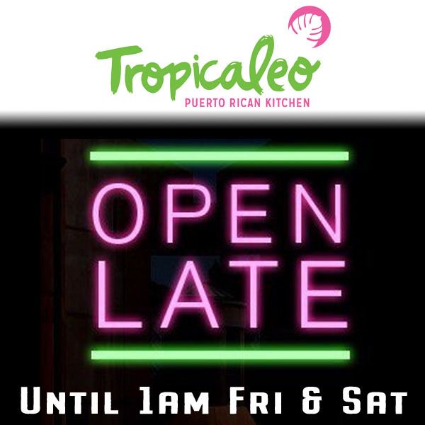 tropicaleobham's tweet photo. We are open until 1am tonight and every Friday and Saturday night! 
$4 Small Plate Late Night Menu: Tostones, Plantain Chips, Sweet Plantains, Mofongo Balls, Sorrullos, Pineapple Slaw, Yuca Fries, Alcapurrias, Pastelillos, Tembleque, Flan, Small Salad. #latenighteats #latenight https://t.co/GgCrt1gbEf