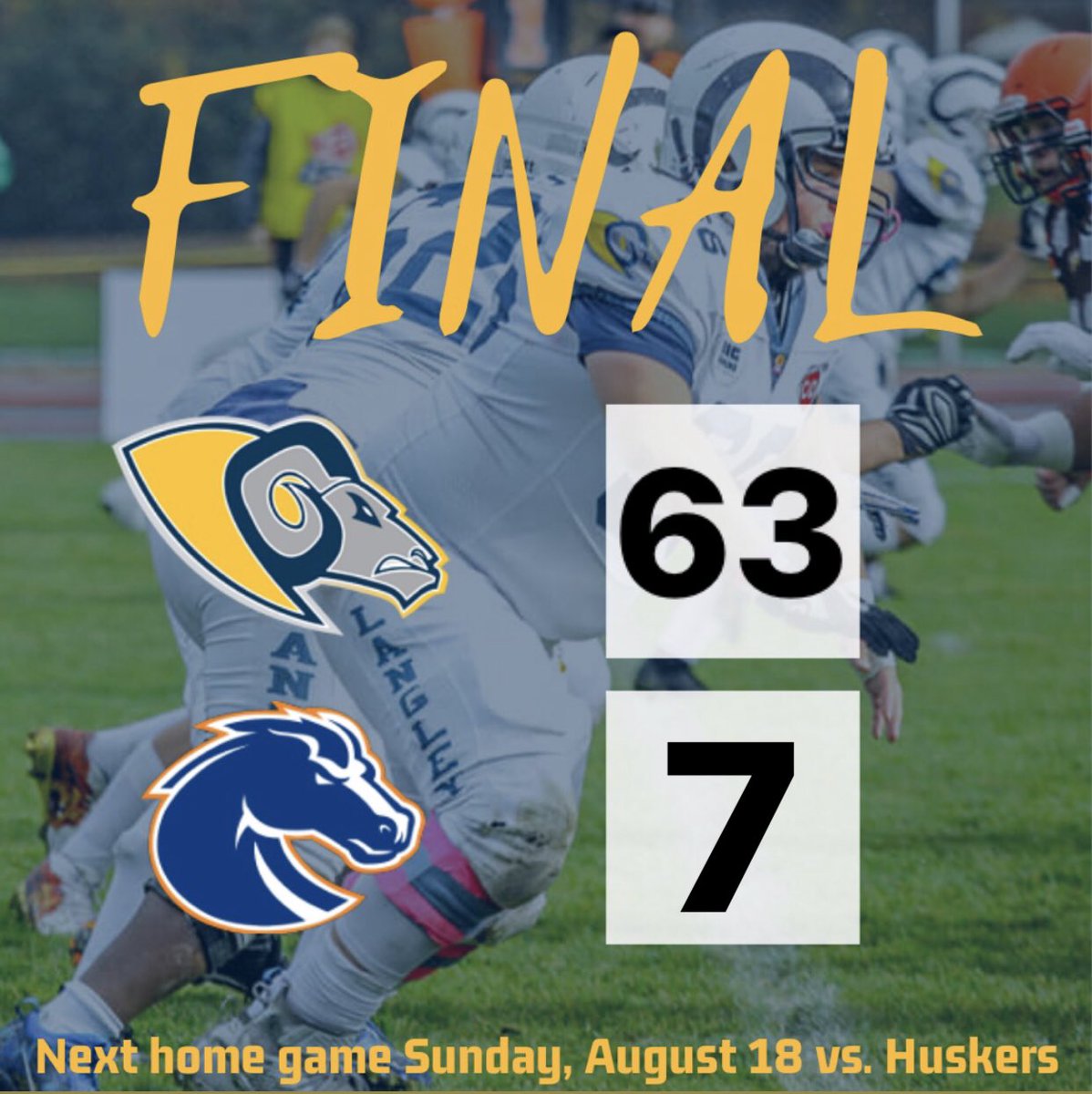 LangleyRams's tweet photo. Rams win big! Dominant in all three facets. Next Sunday we are home sweet home against the Huskers!
#StackingWs #2PointsAndAParty https://t.co/Fa2YaKnFw2