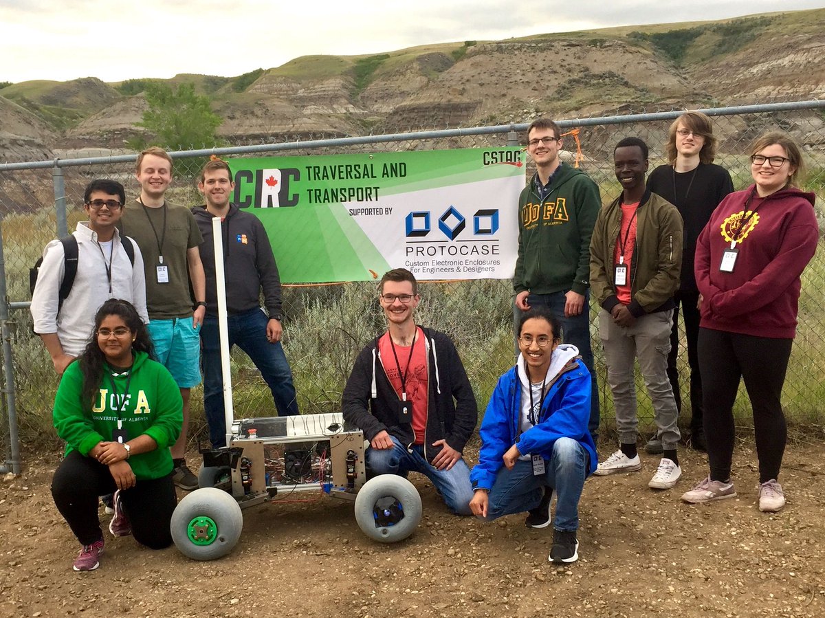 spaceualberta's tweet photo. Great work on traversal and transport CASE! A highlight so far for this #CIRC2019. Next up: crash site forensics
#space #engineering #science #marsrover #robotics https://t.co/ZjQyu87OyK